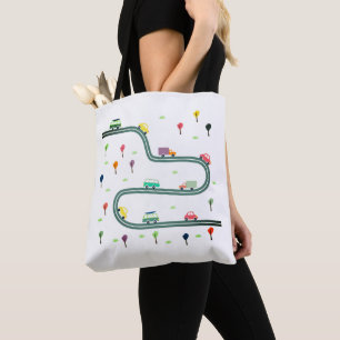 Cute Tiny Car Travelling On Roadway Tote Bag