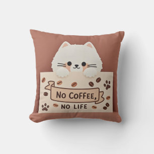 Cute Tiny cat paw prints and coffee beans Throw Pillow