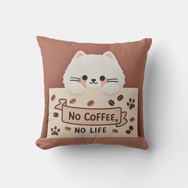Cute Tiny cat paw prints and coffee beans Throw Pillow (Front)