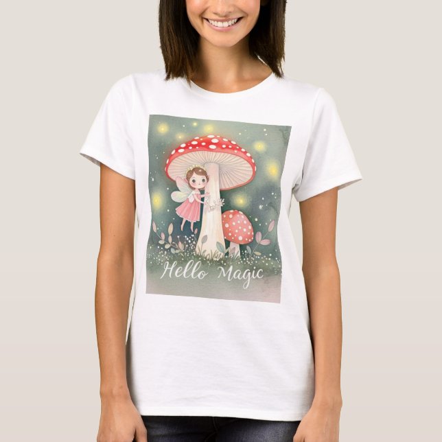 Cute Tiny fairy perched on top of mushroom (Front)
