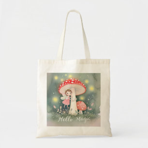 Cute Tiny fairy perched on top of mushroom Tote Bag