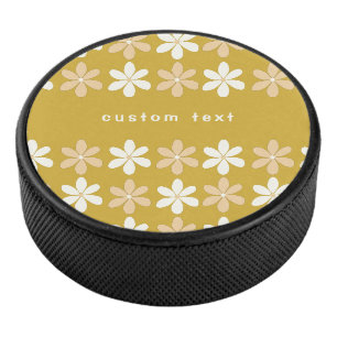 CUTE TINY FLOWERS DAISY CHAIN PATTERN YELLOW GOLD HOCKEY PUCK