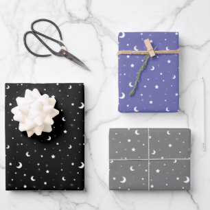 Cute Tiny Moons and Stars Wrapping Paper Sheet