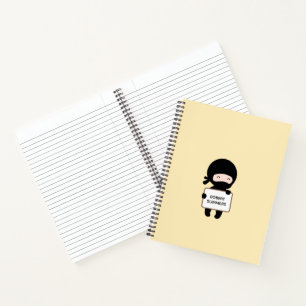 Cute Tiny Ninja Holding Sign On Yellow Custom Name Notebook
