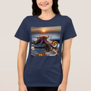 Cute tiny octopus in a teacup at sunrise Tri-Blend Shirt