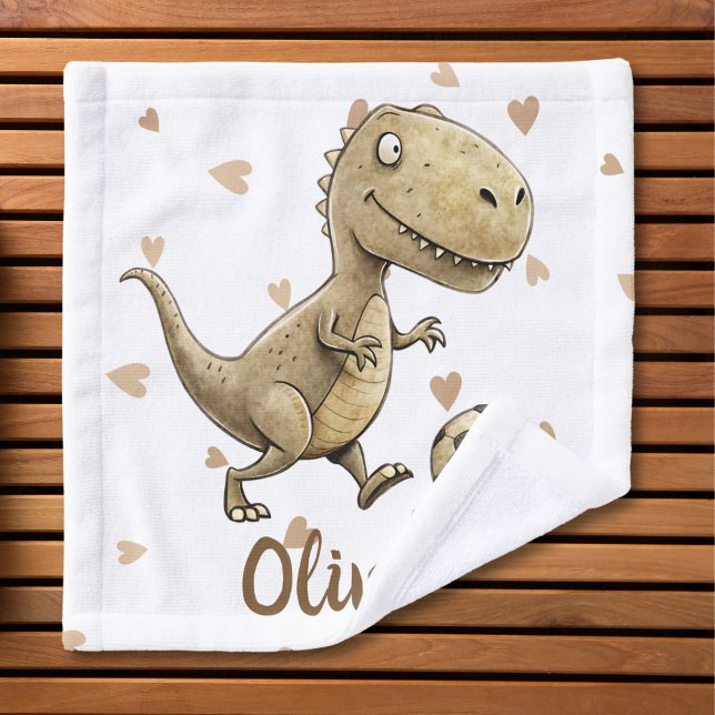 Cute Tiny Trex Playing Soccer Personalized Wash Cloth (Creator Uploaded)