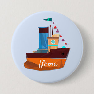 Cute Tiny Tugboat Thunder-Cove  3 Inch Round Button