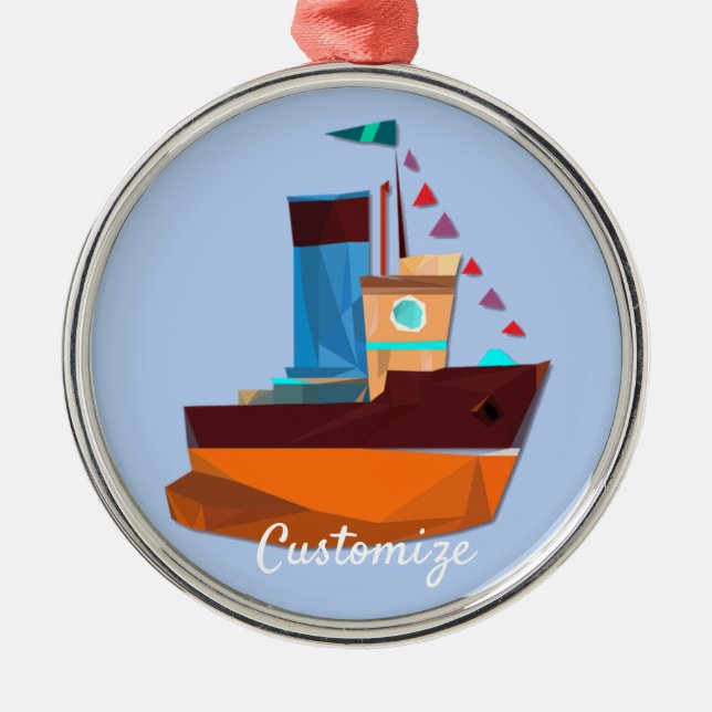 Cute Tiny Tugboat Thunder-Cove  Metal Ornament (Front)