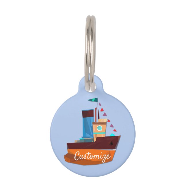 Cute Tiny Tugboat Thunder-Cove Pet Tag (Back)