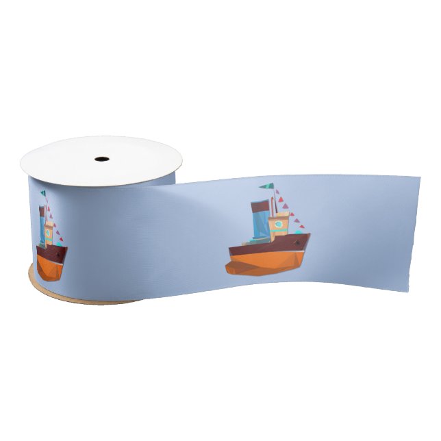 Cute Tiny Tugboat Thunder-Cove Satin Ribbon (Spool)