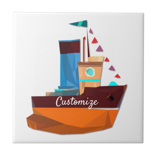 Cute Tiny Tugboat Thunder-Cove Tile (Front)