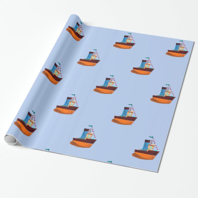 Cute Tiny Tugboat Thunder-Cove  Wrapping Paper (Unrolled)