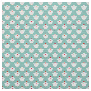 Cute Tiny White Chickens on Pale Blue Pattern Fabric