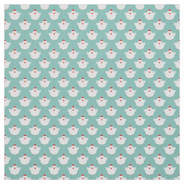 Cute Tiny White Chickens on Pale Blue Pattern Fabric (Swatch)
