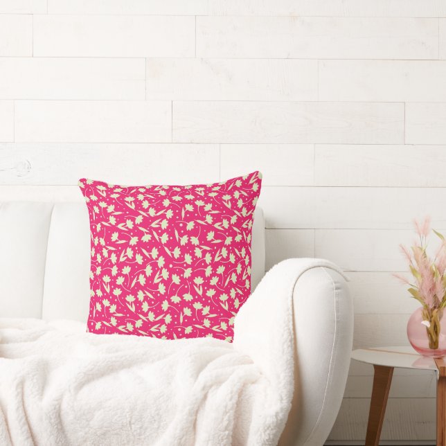 Cute tiny white flower pattern pink pattern throw pillow (Couch)