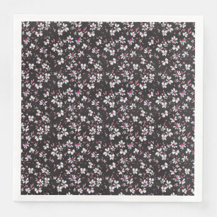 cute tiny white pink flower with black background napkin