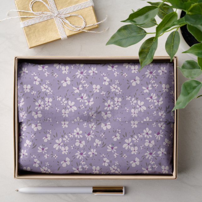 cute tiny white purple flower with blue background tissue paper (Gift)