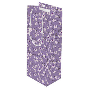cute tiny white purple flower with blue background wine gift bag