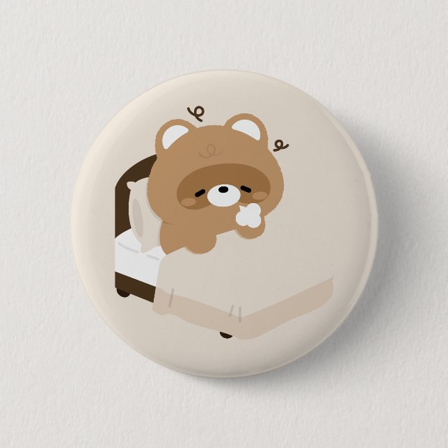 Cute Tired Beaver 2 Inch Round Button (Front)