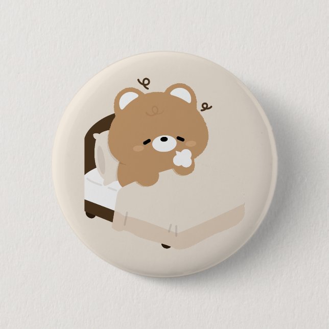 Cute Tired Brown Bear 2 Inch Round Button (Front)
