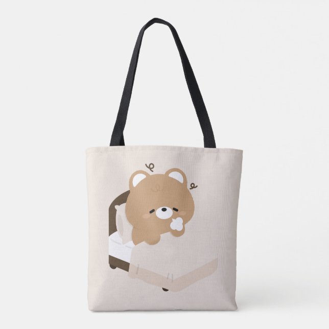 Cute Tired Brown Bear Tote Bag (Back)