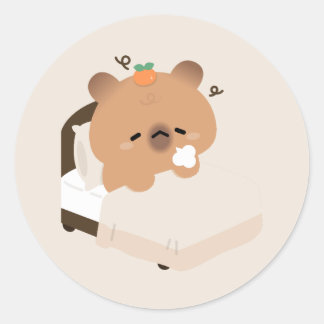 Cute Tired Capybara Classic Round Sticker
