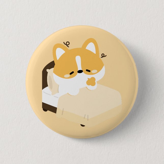 Cute Tired Corgi 2 Inch Round Button (Front)