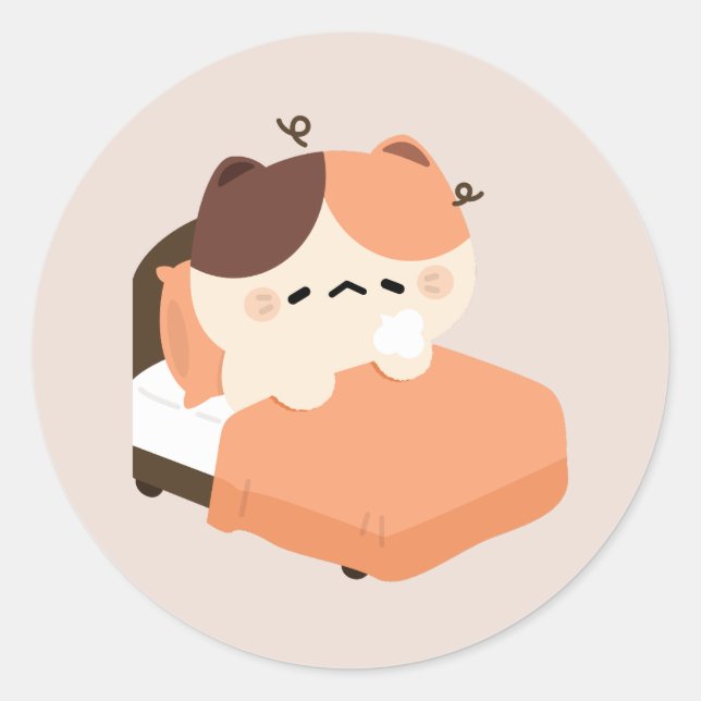 Cute Tired Tortie Cat  Classic Round Sticker (Front)