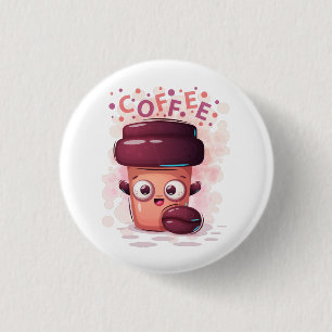 Cute To-go Coffee Cup & Coffee Bean T-Shirt 1 Inch Round Button