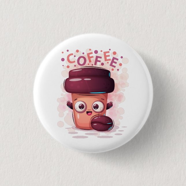 Cute To-go Coffee Cup & Coffee Bean T-Shirt 1 Inch Round Button (Front)