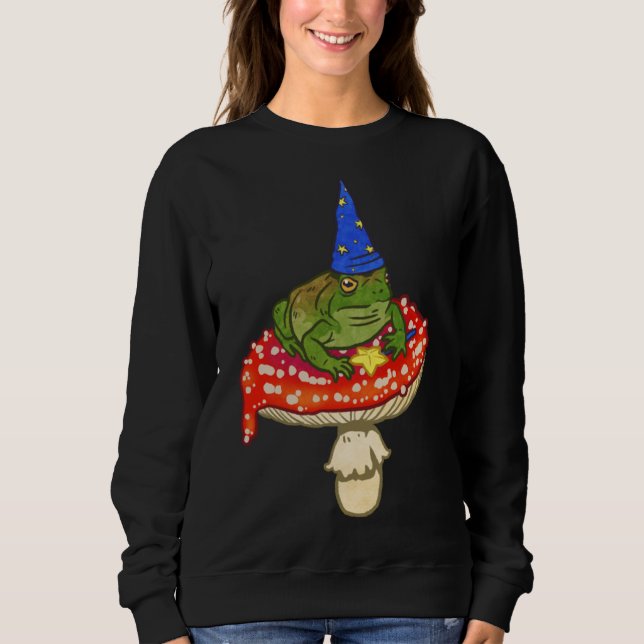 Cute Toad Wizard Sitting on Red Spotted Mushroom  Sweatshirt (Front)