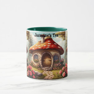 Cute toadstool fairy house with editable name mug