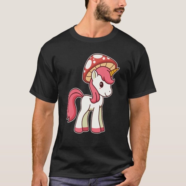 Cute Toadstool Unicorn With Mushroom Hat T-Shirt (Front)