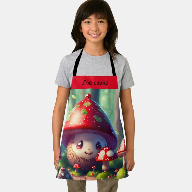 Cute toadstools in the forest - custom kids  apron (Insitu)