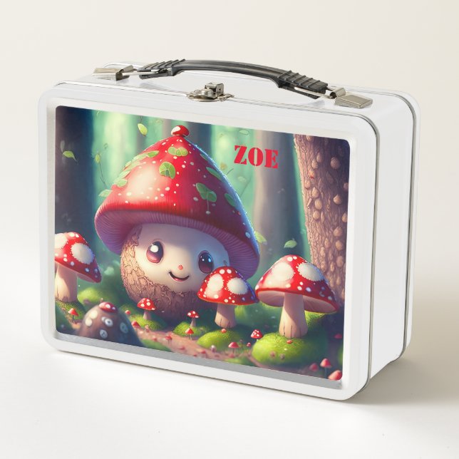Cute toadstools in the forest - good luck   metal lunch box (Front)