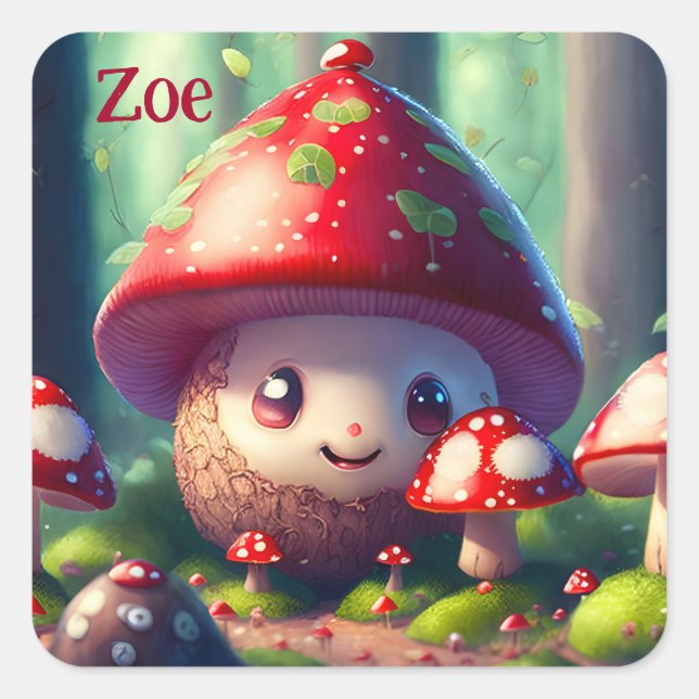 Cute toadstools in the forest - good luck   square sticker (Front)