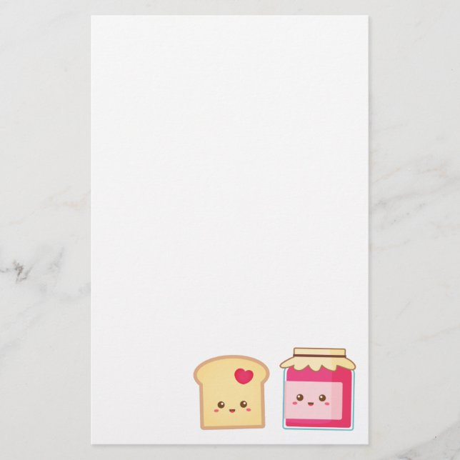Cute Toast and Strawberry Jam, Spread Love Stationery (Front)