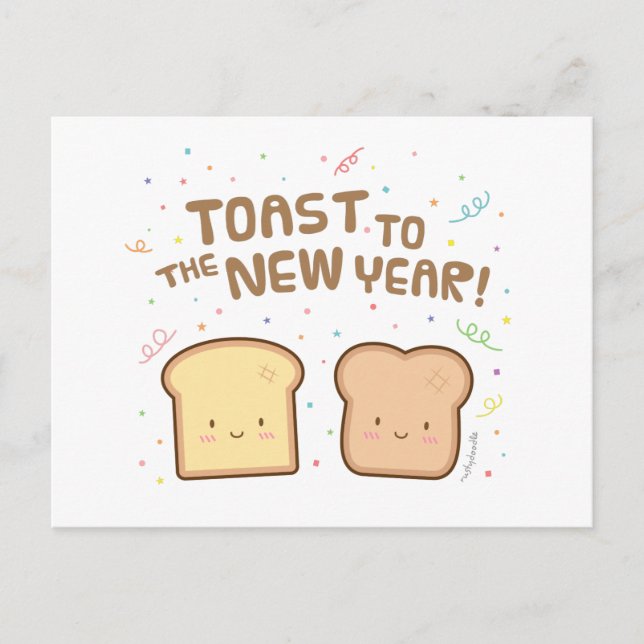 Cute Toast to the New Year Pun Humour Greeting Holiday Postcard (Front)