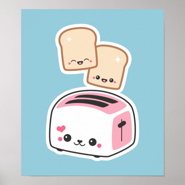 Cute Toaster with Happy Toast Poster (Front)