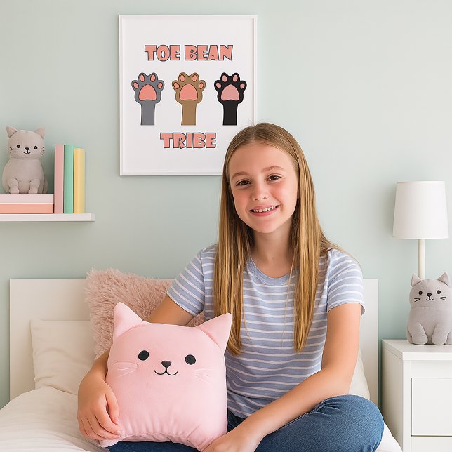 Cute Toe Bean Tribe Cat Paw Trio Design Poster (A poster with three cat paws and the text toe bean tribe.)