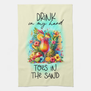 Cute toes sand drink hand word art kitchen towel