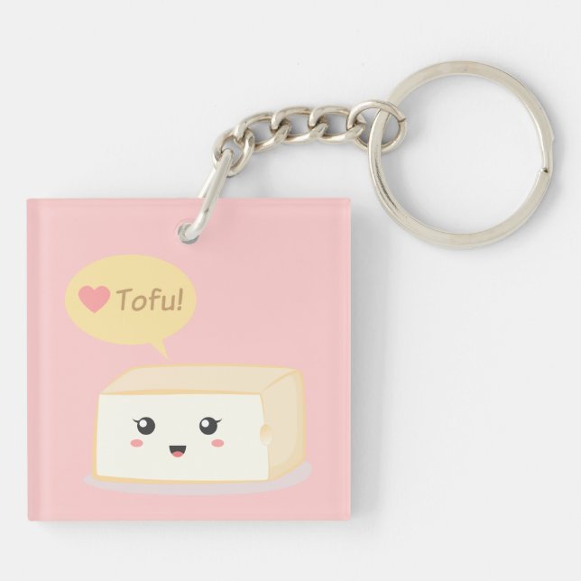 Cute Tofu asking people to love tofu Keychain (Back)