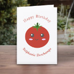 Cute Tomato Birthday Card<br><div class="desc">A Birthday Card with a cute tomato in Kawaii style on the front and a customizable message inside! Perfect for a veggie,  a farmer or a kid!</div>