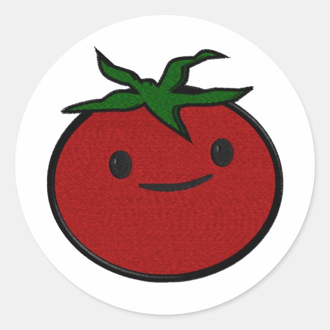 Cute Tomato Embroidery Print Classic Round Sticker (Front)