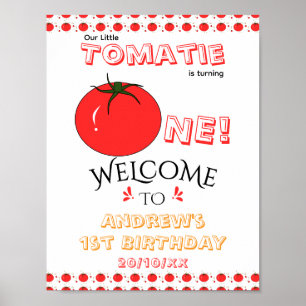 Cute Tomato Gender Neutral 1st Birthday Welcome Poster