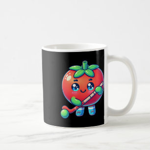 Cute Tomato Playing Field Hockey Cartoon Coffee Mug