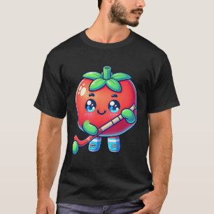Cute Tomato Playing Field Hockey Cartoon  T-Shirt