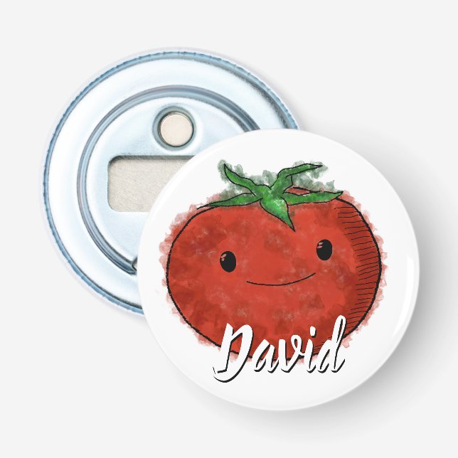 Cute Tomato Watercolor Custom Name Bottle Opener (Front)