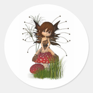 Cute Toon Autumn Fairy and Toadstool Classic Round Sticker