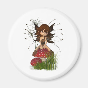 Cute Toon Autumn Fairy and Toadstool Magnet
